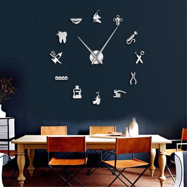 

diy giant acryli wall clock dental oversized art wall clock big needle mirror dentist office decor dentist gift