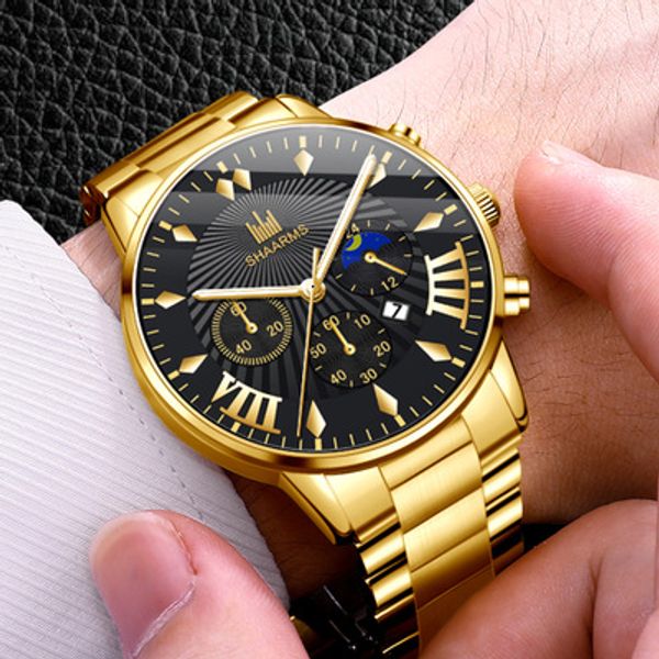 

fashion brand shaarms mmen quartz watch luxury stainless steel casual dress watch waterproof calendar wristwatches, Slivery;brown