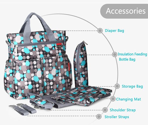 Large 5pcs Baby Nappy Diaper Bag Mummy Travel Hospital Changing Nursing Handbag