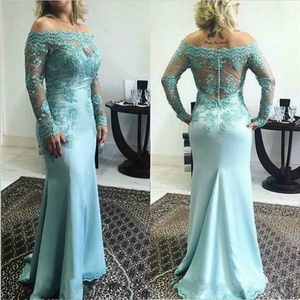 

2019 elegant mother of the bride dresses off shoulder lace appliqued long sleeves evening gowns custom floor length wedding guest 297u, Black;red