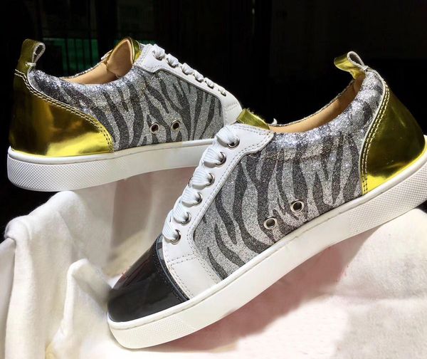 

luxurious brand leopard glitter leather low junior red bottom sneakers shoes men's party wedding casual walking ing, Black