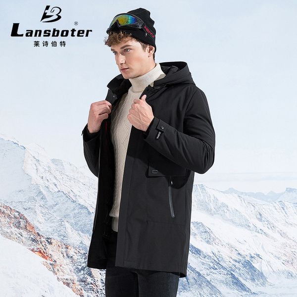 

2019 winter new style mid-length hooded down coat for men youth thick warm outdoor down jacket men's outerwear, Black