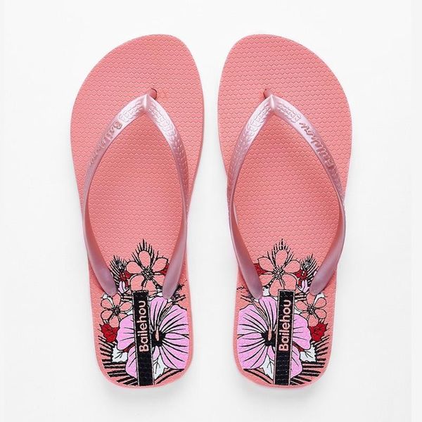 

women's flip-flops casual solid floral printed pvc and rubber fabric flat heels outside non-slip beach shoes for summer, Black