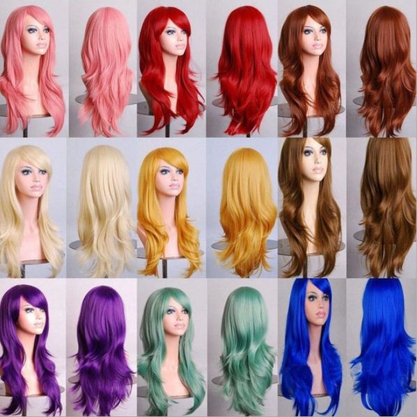 

70cm loo e wave ynthetic wig for black women co play wig blonde blue red pink grey purple hair for human party