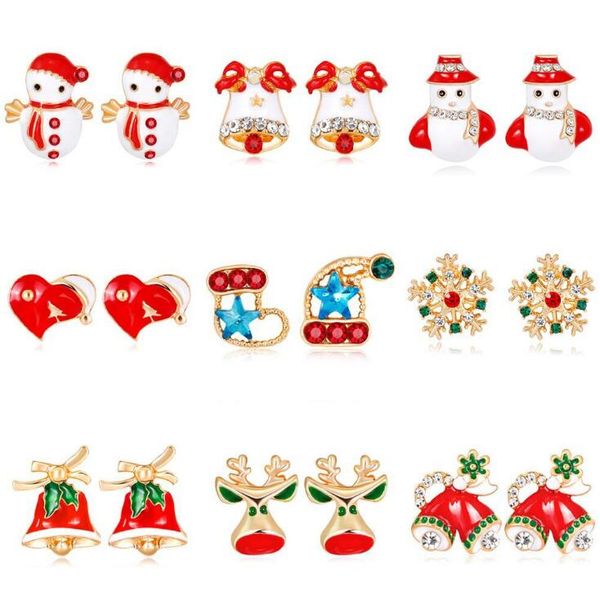

christmas halloween ear studs earrings snowflake trees santa claus sunflower gloves hats bell elk charm crystal earring for women jewelry, Golden;silver