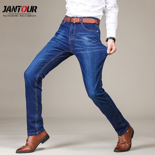 

jantour brand 2019 new men's fashion jeans business casual stretch slim jeans classic trousers denim pants male large size 28-40, Blue