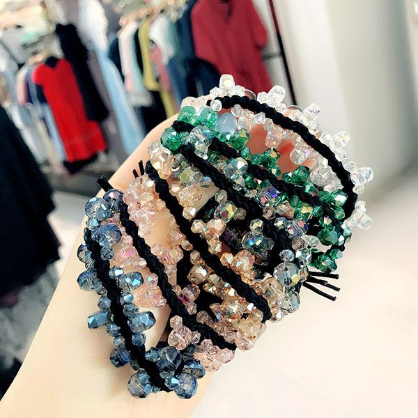 

korea handmade knit strands beads crystal women elastic hair bands head wear apparel accessories-yhawehb006c5