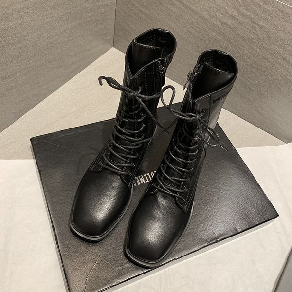 

2019 round toe bandage zipper pu leather cool black single shoes women short boots new spring autumn fashion tide