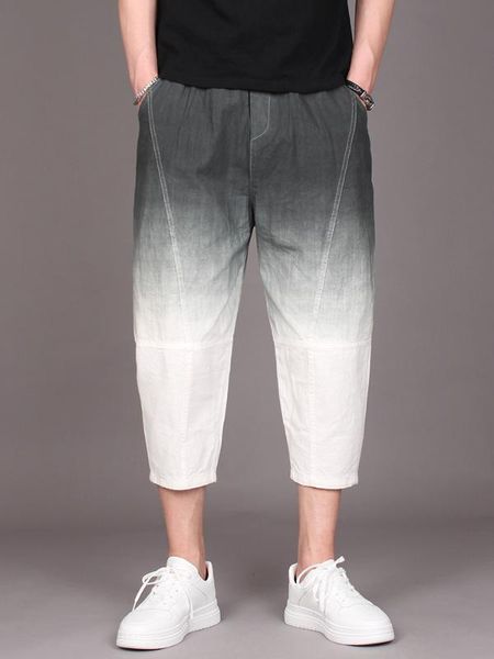 

2020 gradient cotton and linen small feet halun pants summer baggy oversize slacks big crotch nine-minute pants man, Black