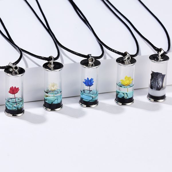 

s1043 women fashion jewelry bottle pendant necklace glass dry flower slide pendant necklace, Silver