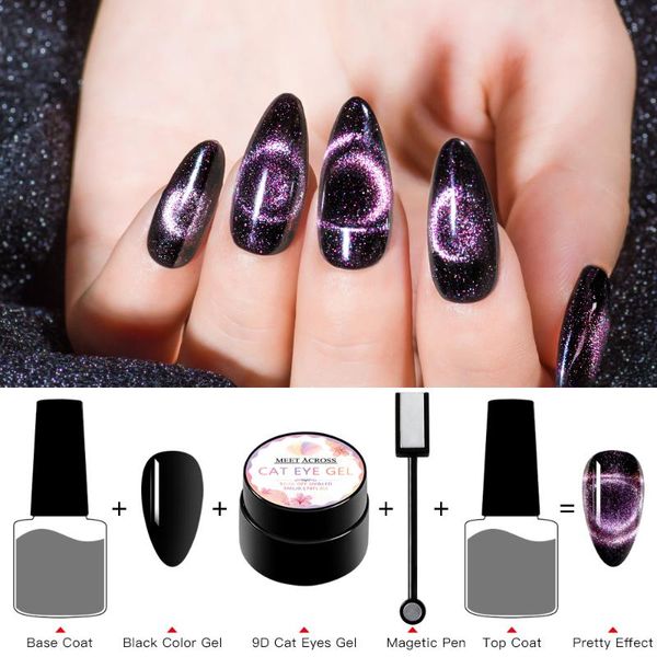 

meet across 9d cat eye nail gel set chameleon magnetic soak off uv gel polish 5ml shining semi permanent nail varnish