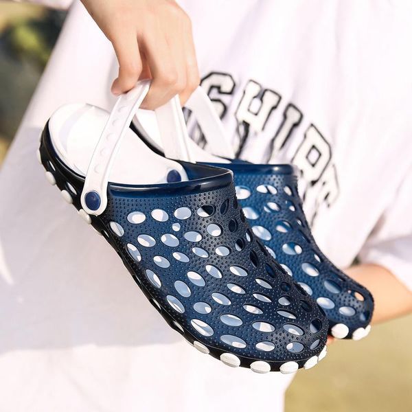 

designer sandals men's sandals breathable hollow outside flip-flops rubber garden wading shoes hole shoes jelly beach sli, Black