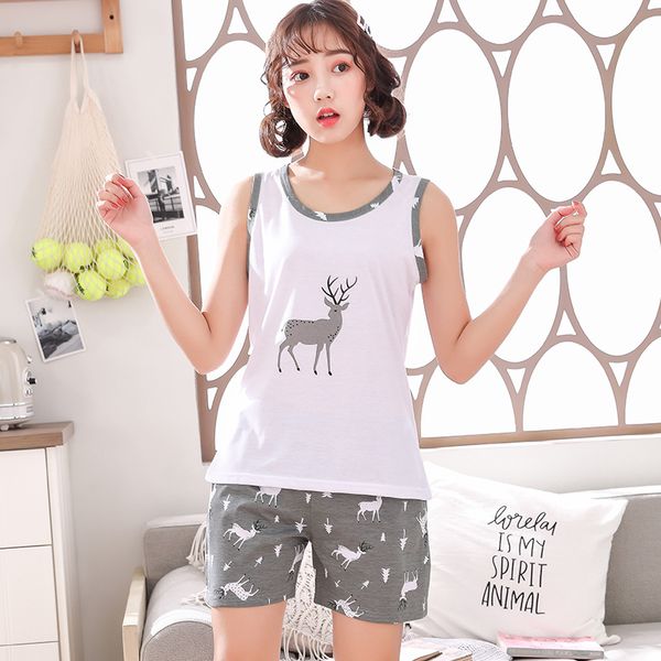 

animal print vest & short pants pajama sets women sleeveless casual cartoon nightwear plus size 3xl sleepwear pijamas mujer, Black;red