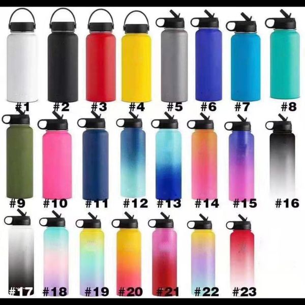 

hydro stainless steel flask water bottle 18oz 32oz 40oz vacuum insulated bottle 7color large capacity portable travel mugs with straw lid