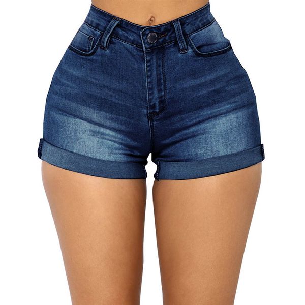 

2020 summer vintage denim shorts blue skinny high waisted shorts button pockets casual women solid jean