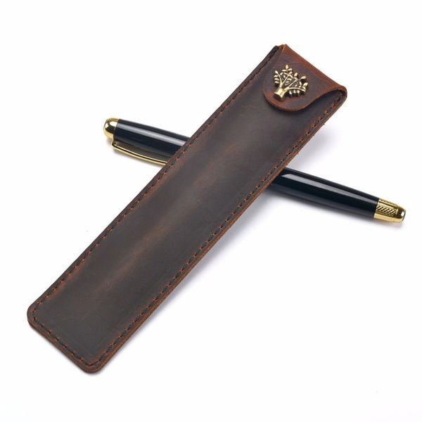 

handmade genuine leather pen bag cowhide pencil bag vintage retro style accessories for school and office