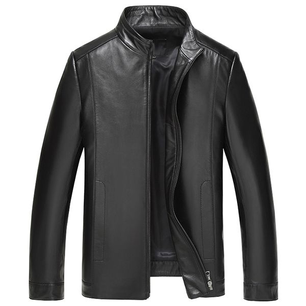 

real leather men jacket simple classical new mens genuine leather jacket stand collar spring autumn warm mens jackets, Black