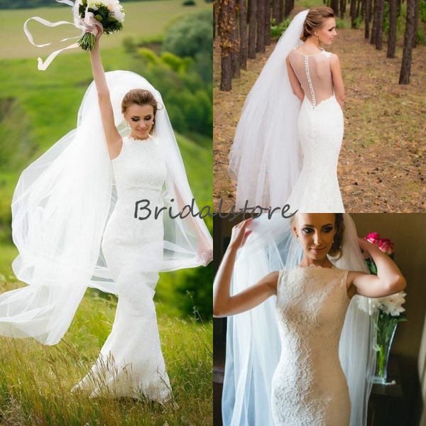 

elegant country mermaid wedding dresses high neck sleeveless button back bridal gowns white lace vintage beach wedding dress robe de mariée