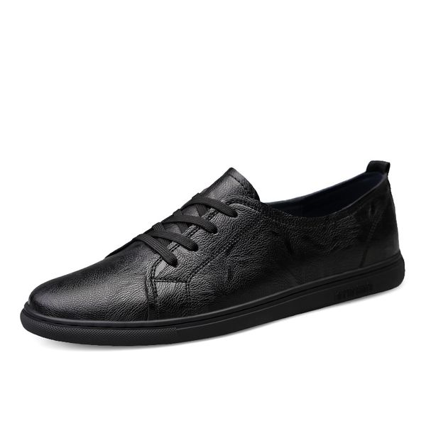

men's genuine leather sneakers breathable casual shoes non-slip outdoor walking shoes light weight rubber sole lace-up 5jx8192, Black