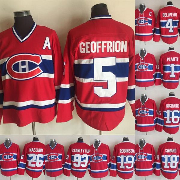 

Montreal Canadiens Mats Naslund Jacques Plante Bamie Geoffrion Henri Richard Serge Savard Larry Robinson Stanley Cup Hockey Jersey