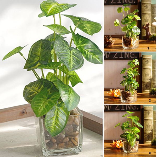 

artificial plants with simulation bonsai glass pot 4-leaf clover window decoration household table ve