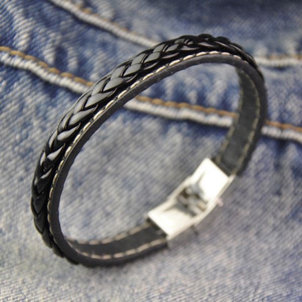 

new fashion genuine leather braid charm bracelet buckle clasps vintage women men bracelets & bangles men jewelry, White