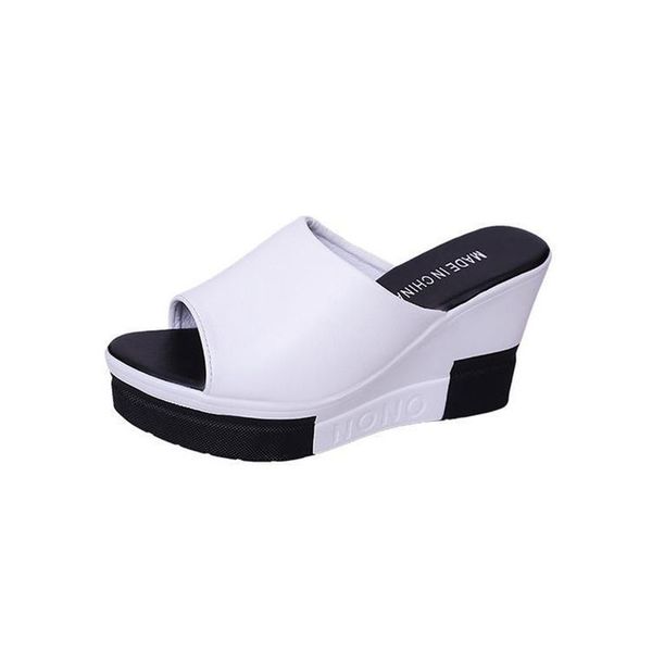 

thick-bottom sloped women slippers summer 2019 fashion tide slides women high-heeled wedges platform sandals flip flop femme increased 9cm, Black