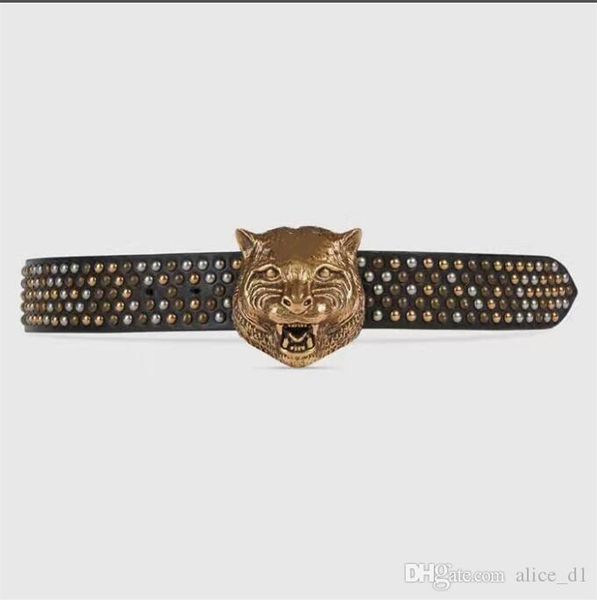 

leather belt fashion tiger head girdle designer business men and women gold buckle silver buckle original box and dust bag, Black;brown