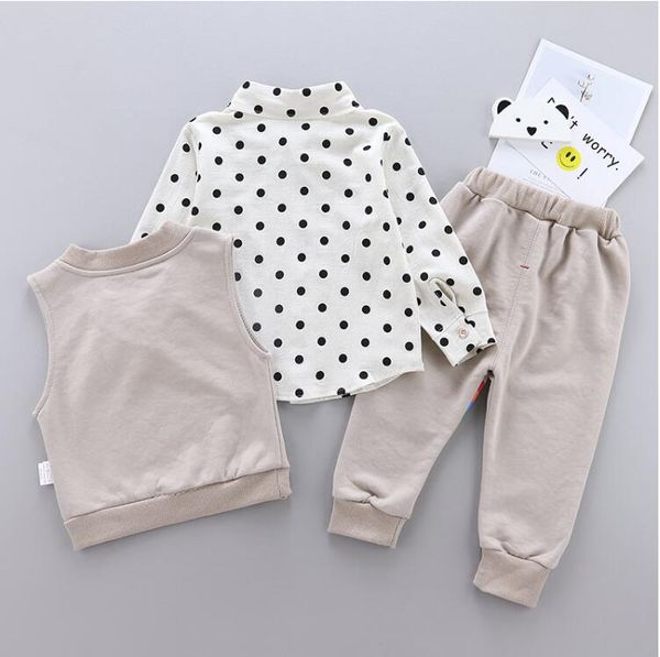 

new spring and autumn three piece baby set children's rainbow chicken heart collar vest lapel dot shirt long sleeve three piece set, White