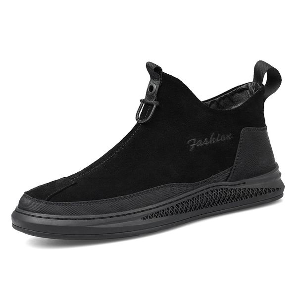 

new men casual shoes breathable wear resistant shoes comfortable winter plus velvet black round toe lace up flat snekaers %6217