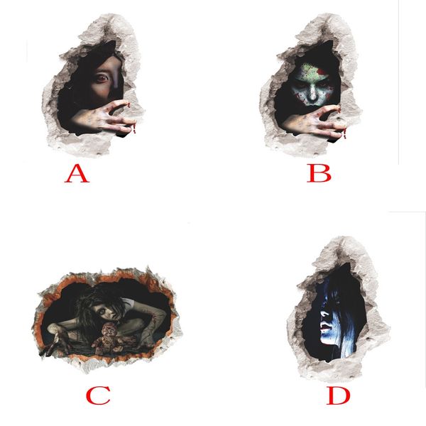 

halloween decoration 3d view scary bloody broken wall ghost wall sticker home decor mural party art adesivo de parede 60*45cm