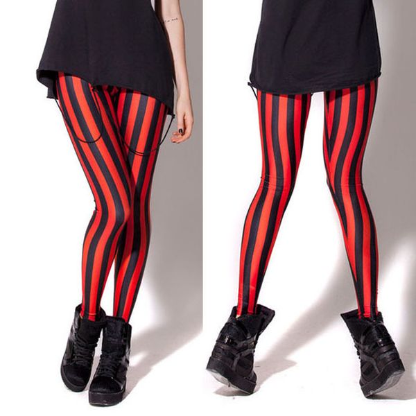 

classic yellow red vertical stripe slimming capri pants women's black rose red stripes leggings handfeel qian shui