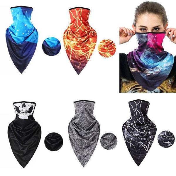 

cycling triangle scarf ice silk face mask blue fire skull multifunction dustproof seamless neck gaiter bandana, Black