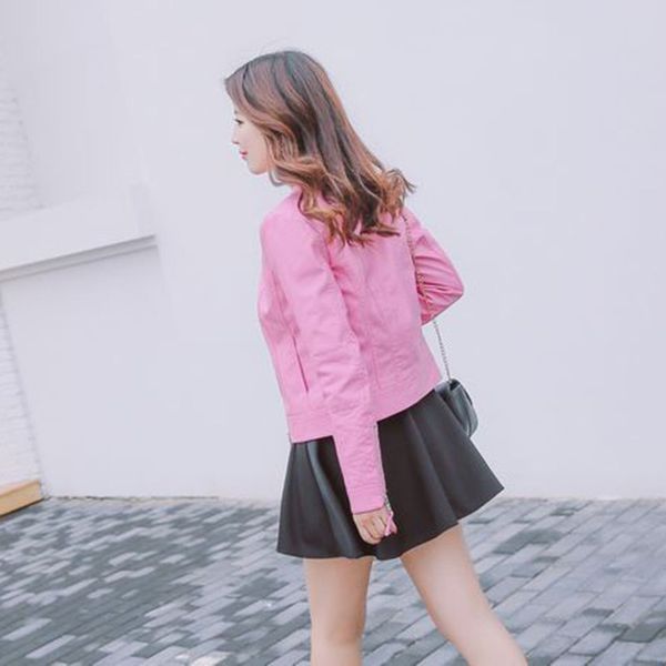 

2019 new spring autumn women leather short section slim locomotive college wind leather jacket pu korean jacket femaleaa70, Black