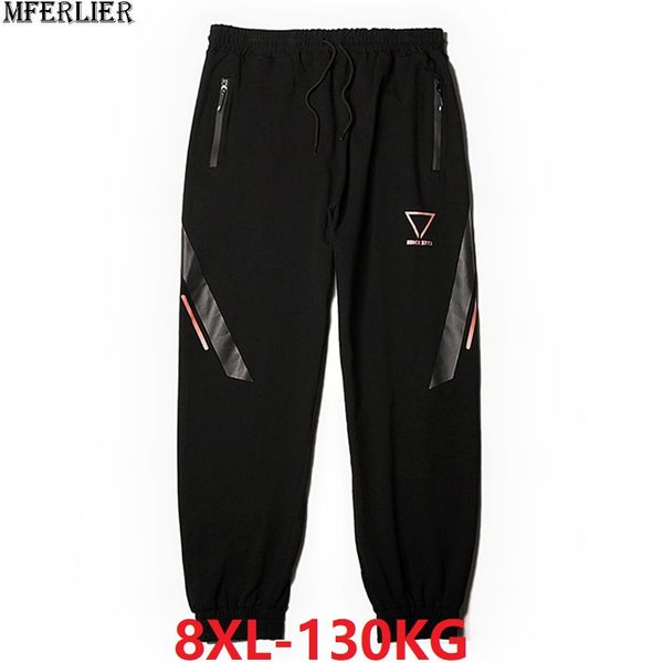 

winter men sports pants fleece warm sweatpants plus size big 6xl 7xl 8xl autumn man geometric pants stretch elastic waist, Black