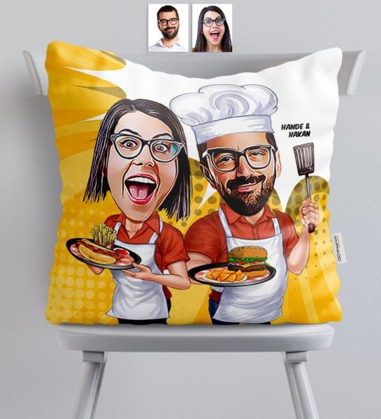 

personalized's cook couple caricature of satin pillow pillow case