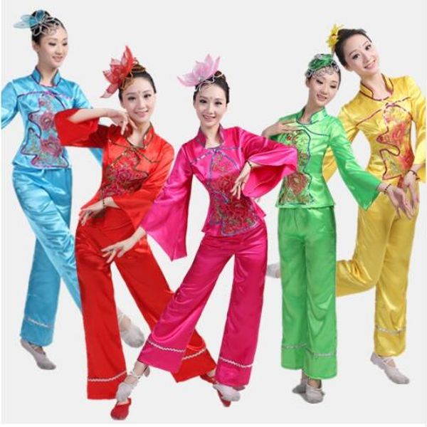 

087) national dance drum clothing fan dance folk wear special costumes stage performance clothes yangko, Black;red
