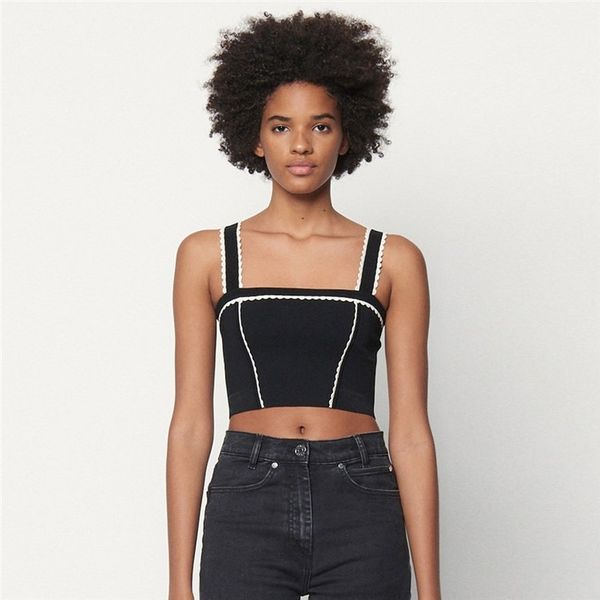 

women's tanks & camis 2021 summer casual women knitted off shoulder sleeveless patchwork lace spaghetti strap crop elegant straples, White