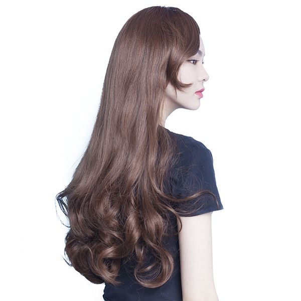 

foreign trade periwig spot wholesale long curly hair fashion men's women's universal long straight hair hair set, Black