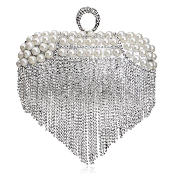 

gold rhinestone tassel evening bags clutches women chain diamond beaded shoulder bag wedding party clutch purse