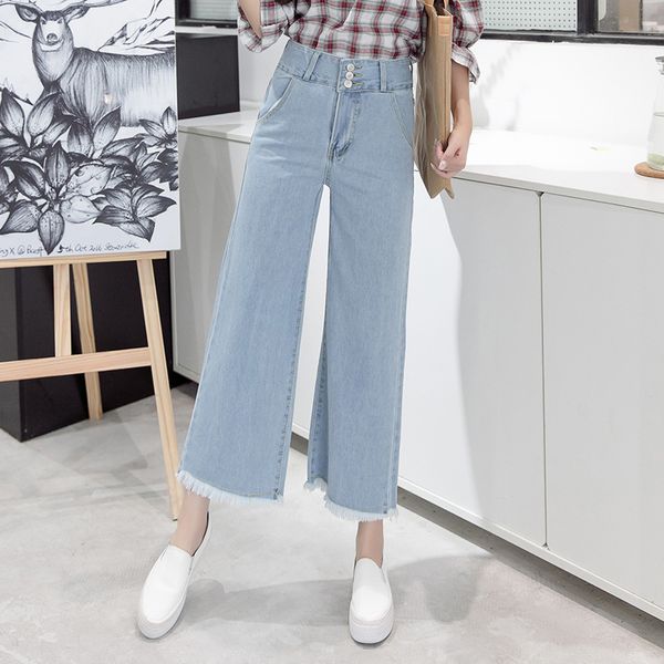 

new fashion ladies wide leg jeans high waist bleached trousers women jeans loose casual pockets streetwear, Blue
