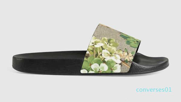 

designer men women sandals with correct flower box dust bag shoes snake print slide summer wide flat sandals slipper co01, Black