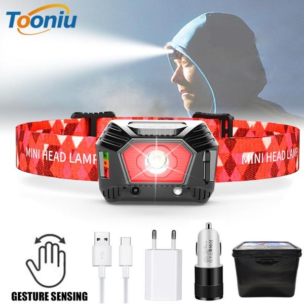 

usb rechargeable led sensor headlamp mini portable waterproof headlight with battery display for night fishing, night running