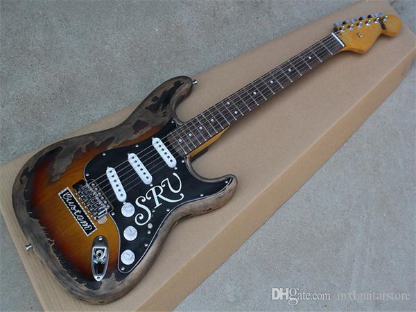 Guitarra elétrica do sunburst do vintage com pickguard SRV, pickups do SSS, fretboard de Rosewood, oferecendo serviços personalizados