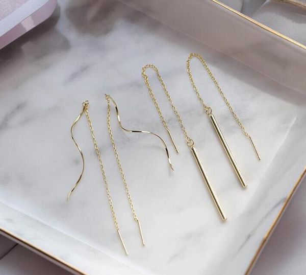 

fashion 316l surgical stainless steel long waves design dangle earrings pin & chain drop earring tassel earring stud titanium steel jewelry, Silver