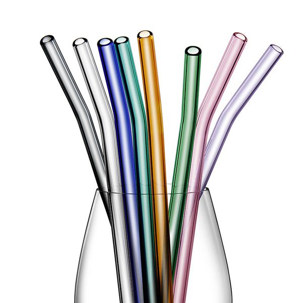 

glass drinking straws reusable eco borosilicate clear colored bent straight straw 18cm*8mm milk cocktail drinking straws