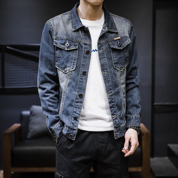 

2020 new men's denim jacket korean trendy slim body jacket youth casual simple denim jackets solid color large size 5xl, Black;brown