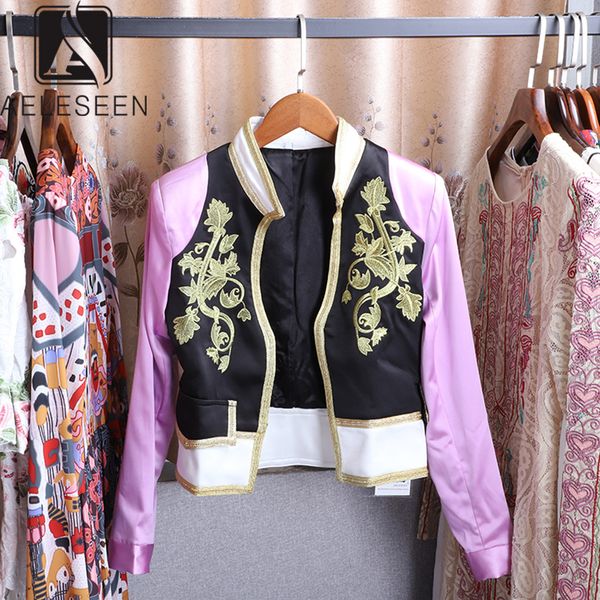 

aeleseen 2019 autumn selling short jacket runway design luxury floral 3d print high street open stitch on sale, Black;brown