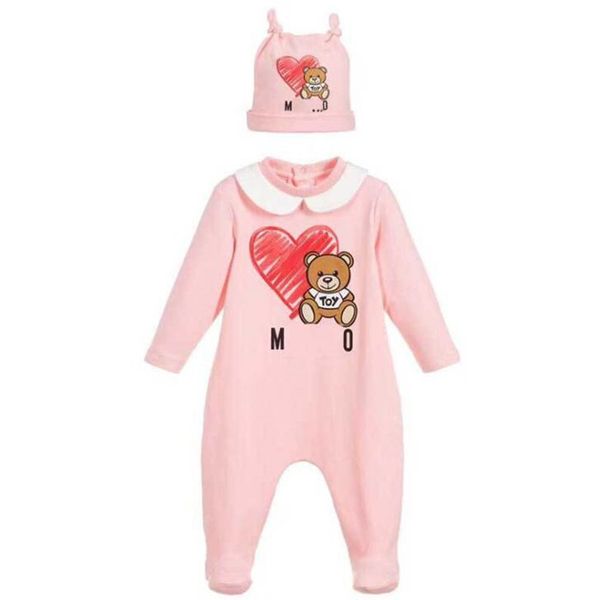 Nuovi 2 colori moda vestiti per bambini pagliaccetto neonato ragazzi ragazze pagliaccetti maniche lunghe orso cartone animato stampa tuta da bambino