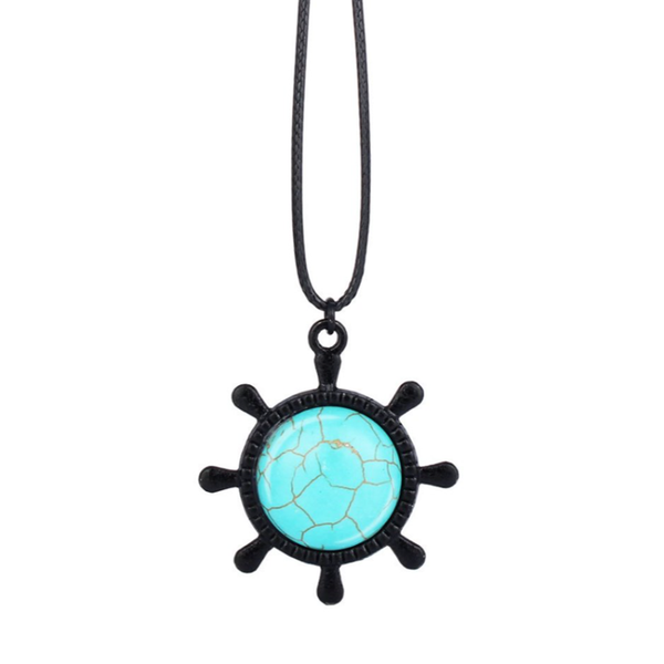 

black gun plated alloy wheel of life green turquoises stone pendant rope chain necklace personalized jewelry, Silver